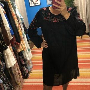 Embroidered black midi dress